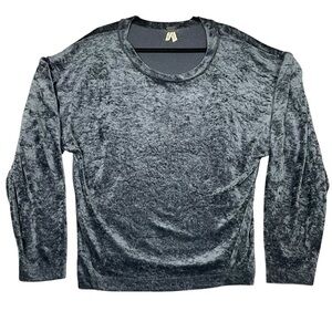 We The Free Nora Jane Crushed Velvet Chic Grey Puff Sleeve Slouchy Sweatshirt  L